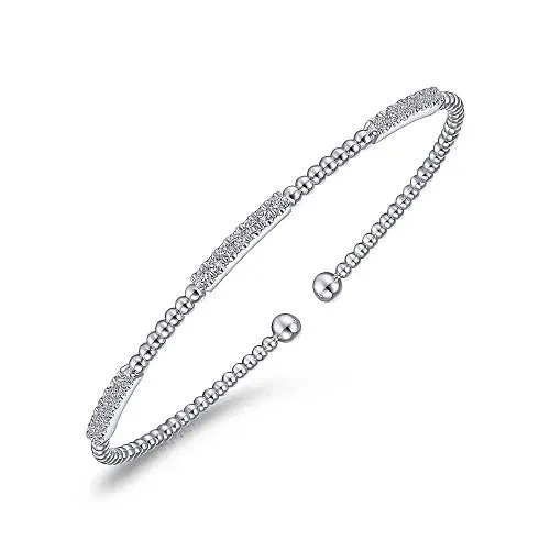 GABRIEL CO Bracelets 14K White Gold Bujukan Bead Cuff Bracelet with Diamond Pave Stations