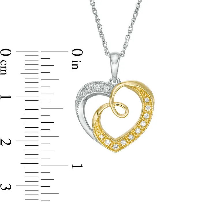 01 CT TW Natural Diamond Swirl Double Heart Pendant in Sterling Silver with 14K Gold Plate Goldia Necklaces