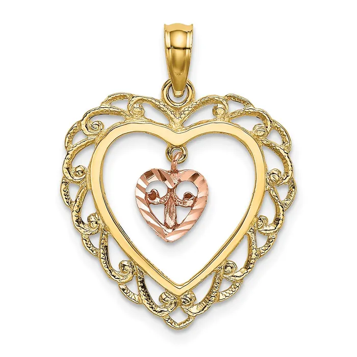 14k Twotone Gold Twotone Gold Diamondcut Mini Heart In Center Heart Charm Goldia Rings