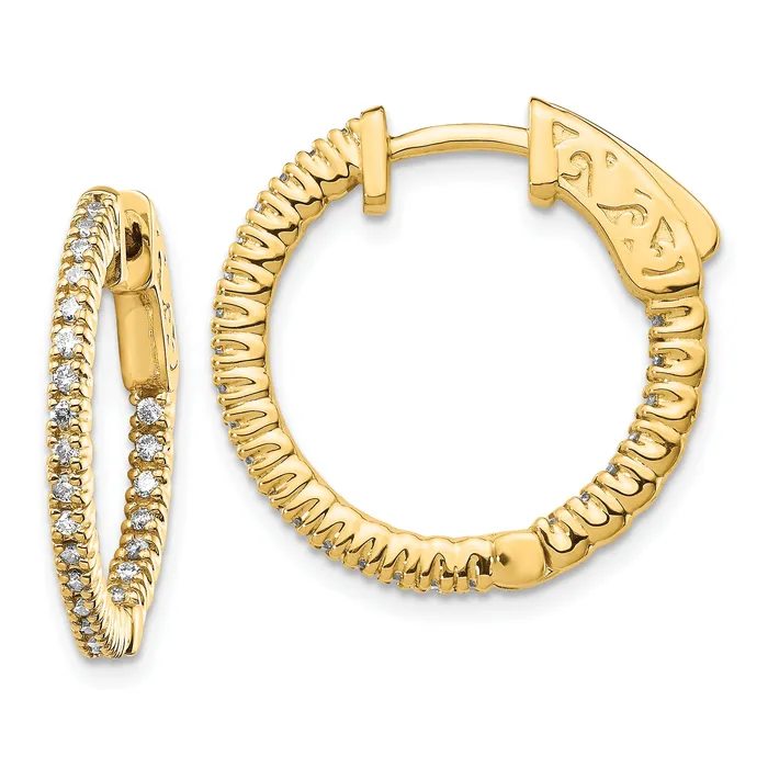 14k Yellow Gold 38 Ct Lab Grown Diamond VSSI G Round In and Out Safety Clasp Hoop Earrings Goldia Earrings