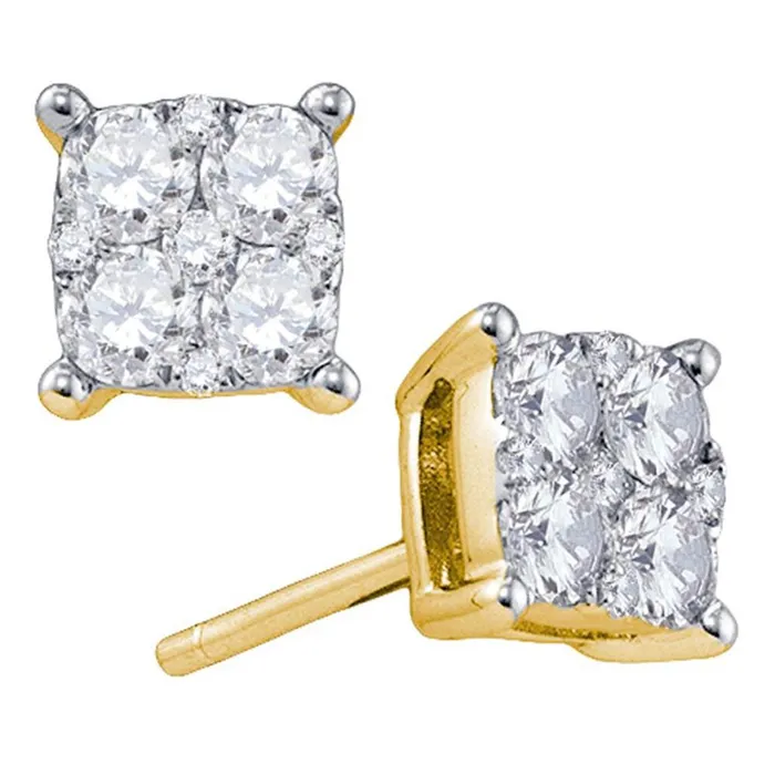 18k Yellow Gold Round Diamond Square Cluster Earrings 58 Cttw gndatlanta Earrings