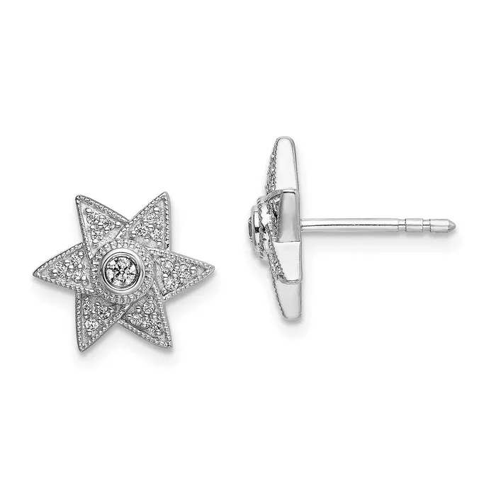 Earrings 14k White Gold Real Diamond Six Pointed Star Post Earrings Goldia