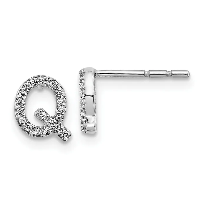 Earrings Goldia 14K White Gold Lab Grown VSSI G Diamond Letter Q Initial Post Earrings