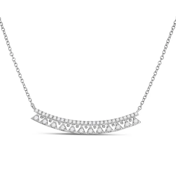 gndatlanta 14k White Gold Round Diamond Curved Bar Necklace 12 Cttw Necklaces