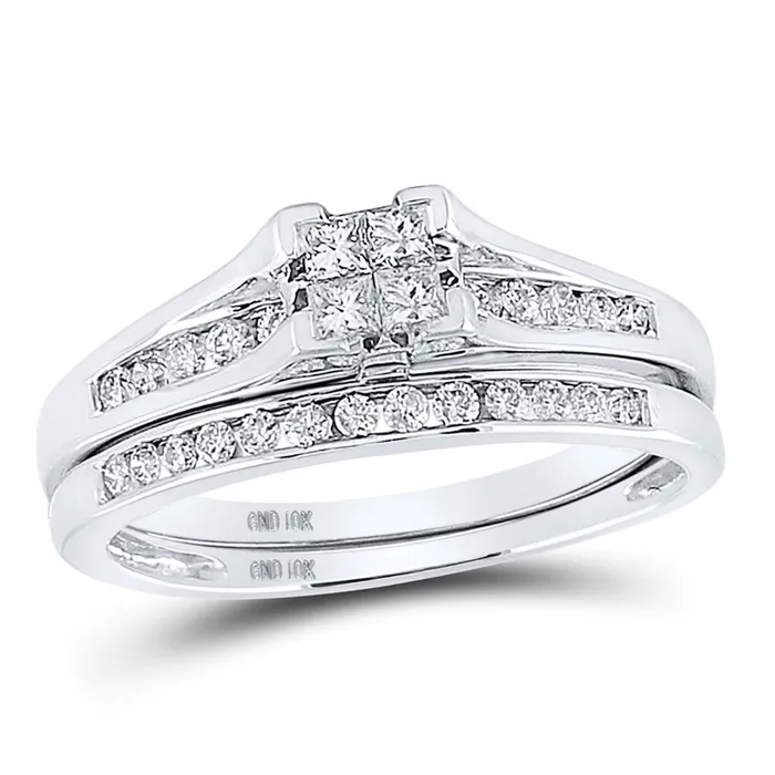 gndatlanta Rings 14k White Gold Princess Diamond Bridal Wedding Ring Set 12 Cttw