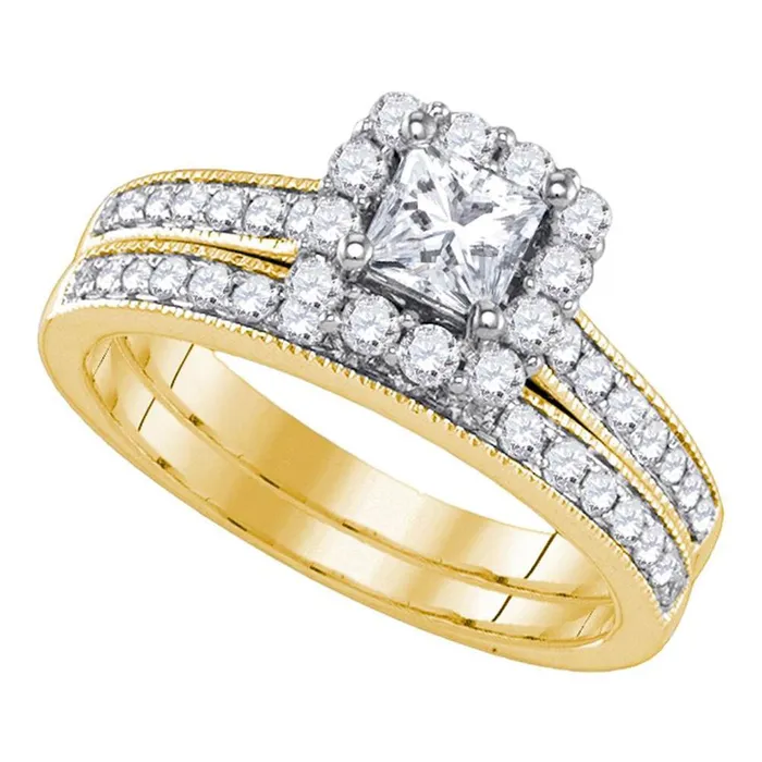 gndatlanta Rings 14k Yellow Gold Princess Diamond Halo Bridal Wedding Ring Set 114 Cttw Certified
