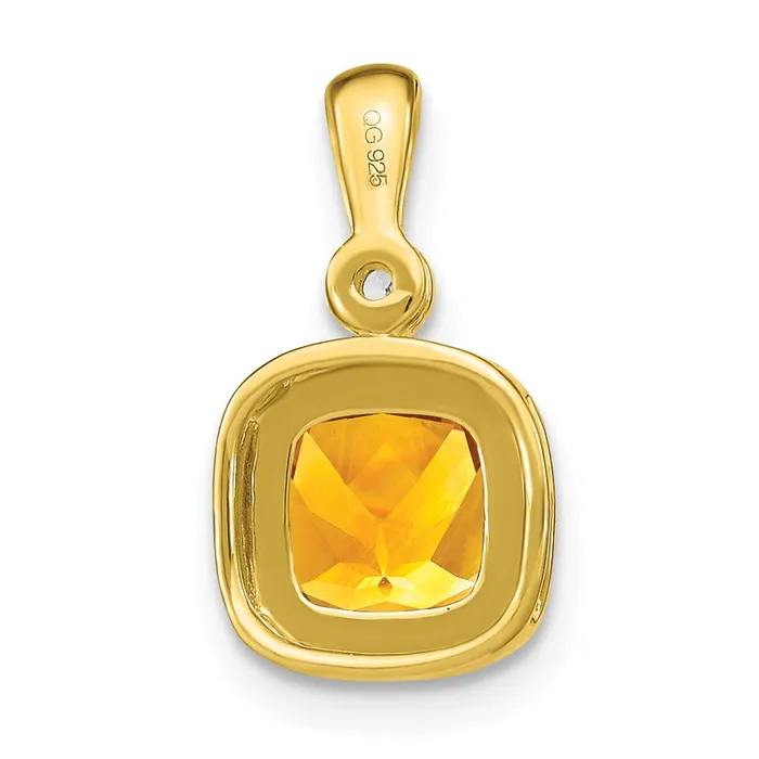 Goldia Necklaces Solid 14k Yellow Gold Cushion Simulated Citrine and CZ Pendant