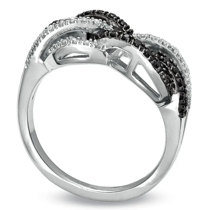 Goldia Rings 025 CT TW Enhanced Black and White Natural Diamond Twine Ring in Solid 10K White Gold