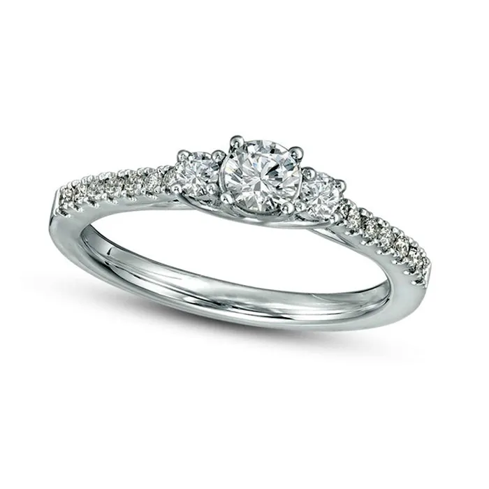 Goldia Rings 050 CT TW Certified Natural Diamond Three Stone Engagement Ring in Solid 14K White Gold II1