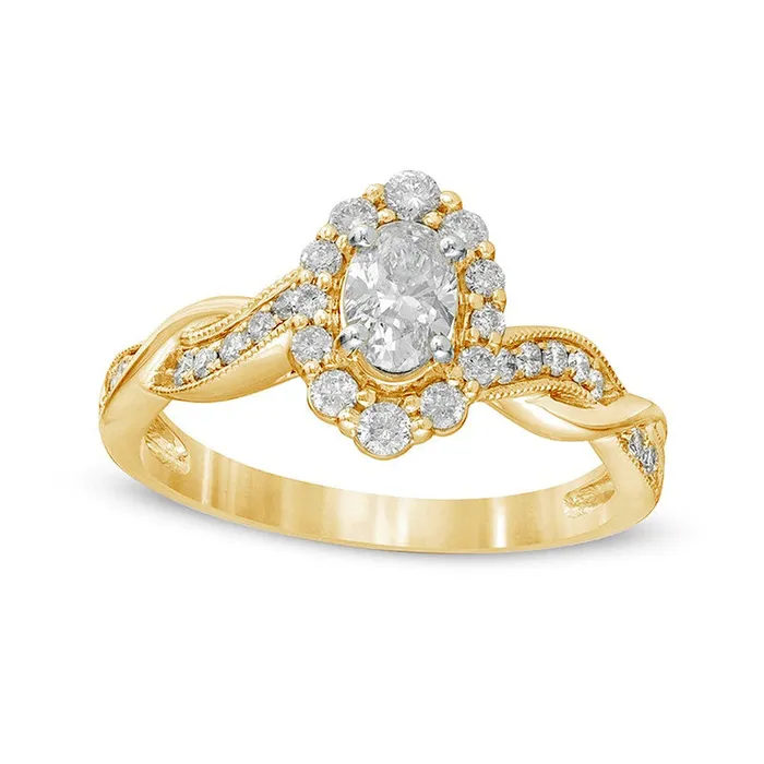 Goldia Rings 075 CT TW Oval Natural Diamond Frame Twist Shank Antique VintageStyle Engagement Ring in Solid 10K Yellow Gold