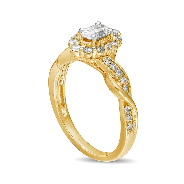 Goldia Rings 075 CT TW Oval Natural Diamond Frame Twist Shank Antique VintageStyle Engagement Ring in Solid 10K Yellow Gold