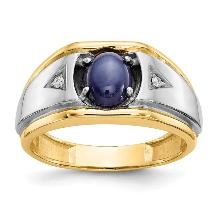 Goldia Rings 10K Yellow Gold u0026 Rhodium Blue Star u0026 01ct Real Diamond Mens Ring