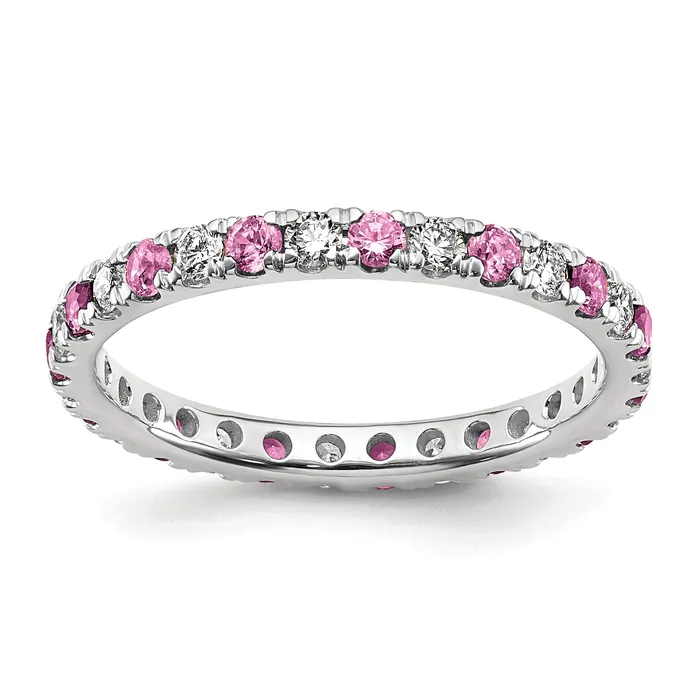 Goldia Rings 14k White Gold 12 Ct Lab Grown Diamond VSSI G and Lab Created Pink Sapphire Eternity Band Ring