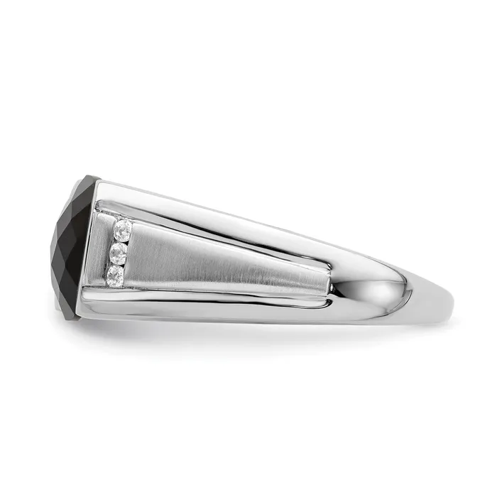 Goldia Rings Solid 14k White Gold Simulated Onyx and CZ Mens Ring