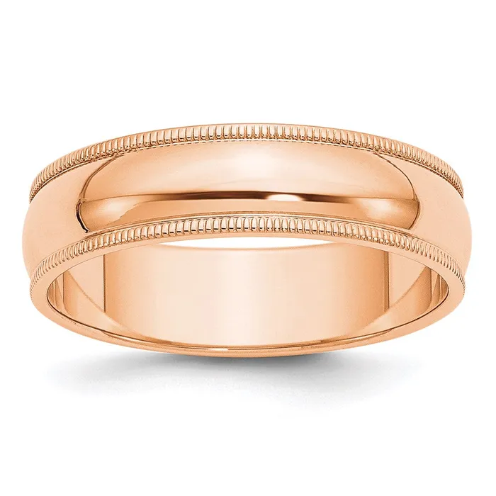 Goldia Rings Solid 18K Yellow Gold Rose Gold 6mm Milgrain HalfRound Wedding MensWomens Wedding Band Ring Size 95