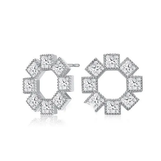 JMS always Earrings Original Megan Walford Sterling Silver Eight Stone Princess Cubic Zirconia Milgrain Bezel Earrings
