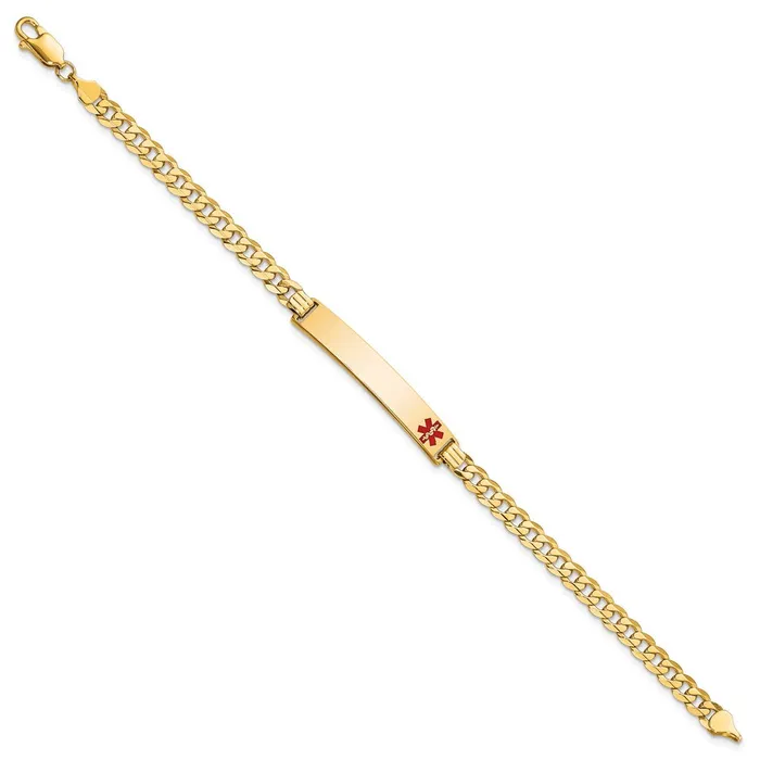 MDS Bracelets Solid 14K Yellow Gold Medical Red Enamel Curb Link ID Bracelet