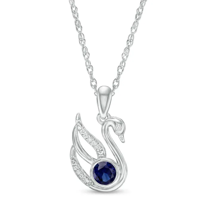 Necklaces Goldia 40mm LabCreated Blue Sapphire and Diamond Accent Swan Pendant in Sterling Silver