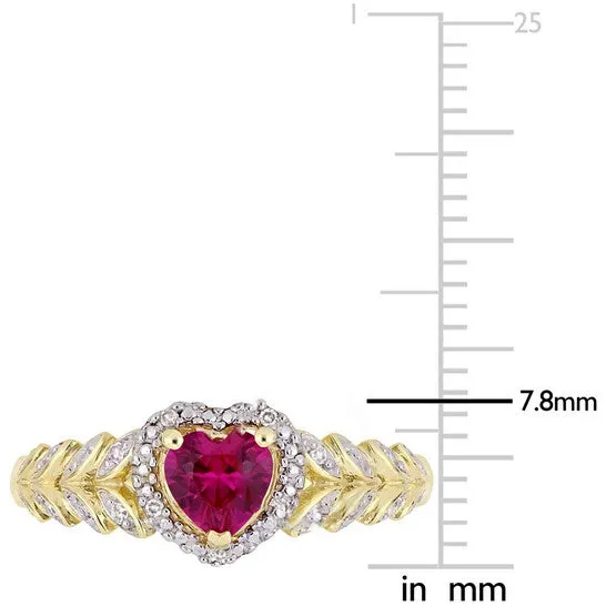 Original Amour 58 CT TGW Created Ruby and Diamond Halo Heart Ring in 10k Yellow Gold JMS005023 JMS always Rings Original Amour 58 CT TGW Created Ruby and Diamond Halo Heart Ring in 10k Yellow Gold JMS005023 JMS always Rings