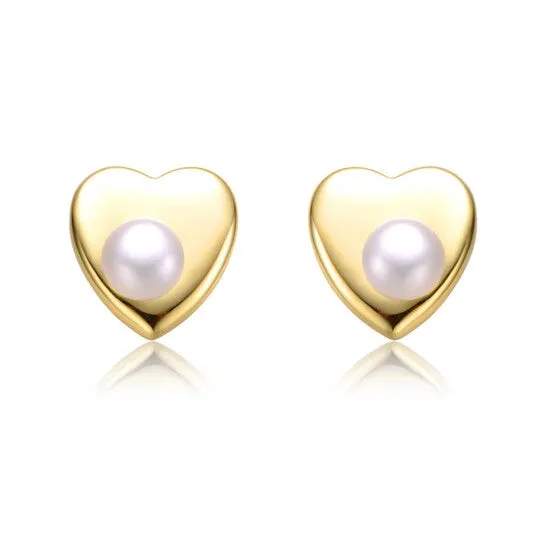 Original Megan Walford Sterling Silver 14k Yellow Gold Plated with White Pearl Heart Stud Earrings JMS always Earrings