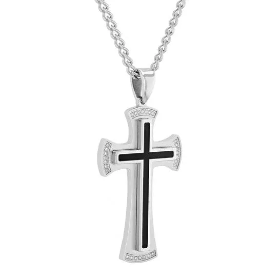 Original Robert Alton 18CTW Diamond Stainless Steel Resin Cross Pendant JMS always Necklaces