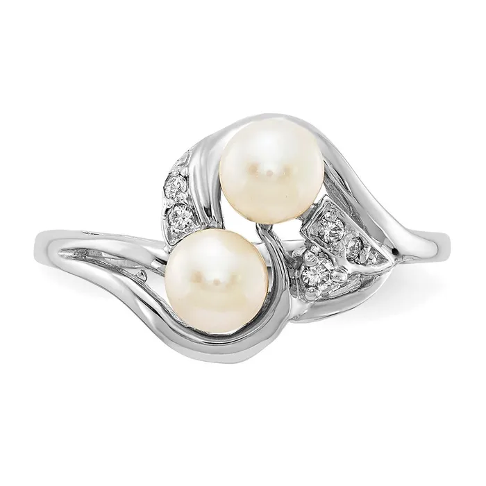 Rings Goldiacom 14k White Gold 45mm FW Cultured Pearl AAA Real Diamond ring