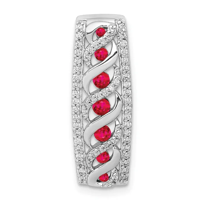 Solid 14k White Gold Simulated CZ and 26 Ruby Fancy Chain Slide Goldia Necklaces