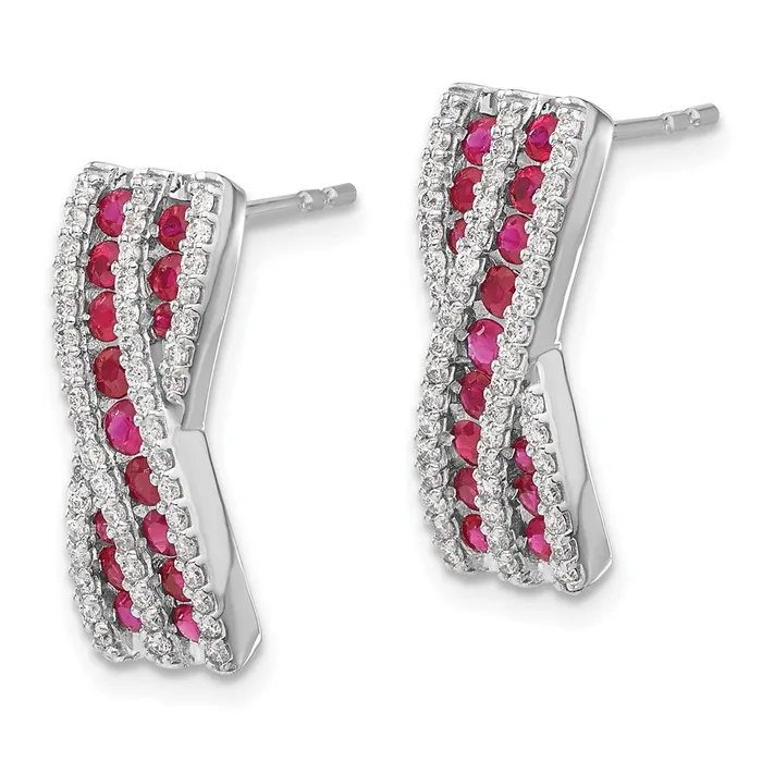 Solid 14k White Gold Simulated CZ and Ruby Fancy Earrings Goldia Earrings Solid 14k White Gold Simulated CZ and Ruby Fancy Earrings Goldia Earrings