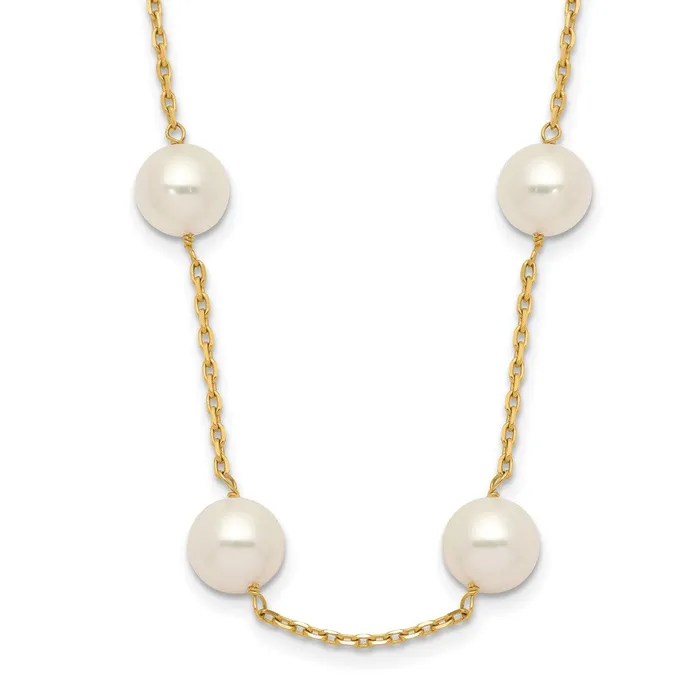 14K 89mm White Gold Round Freshwater Cultured Pearl 14station Necklace TreasureFineJewelers Necklaces