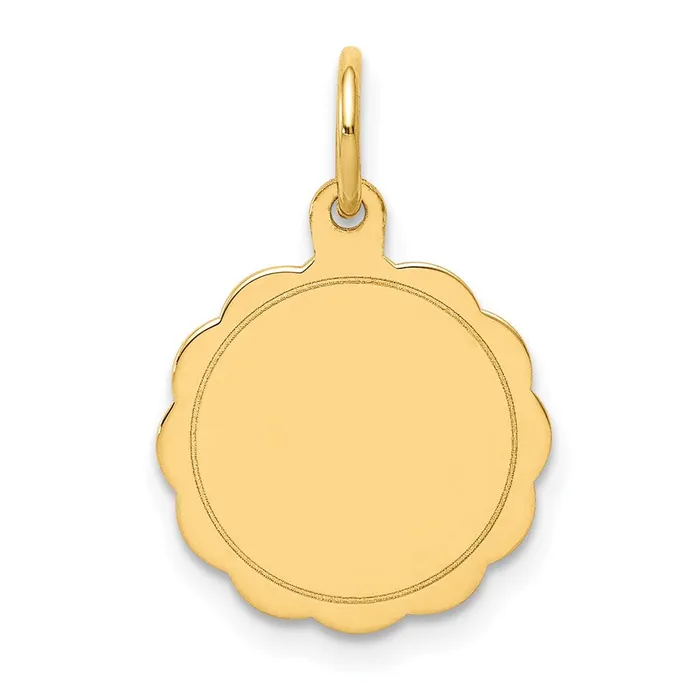 14k Yellow Gold 013 Gauge Engravable Scalloped Disc Charm TreasureFineJewelers Charm Necklaces