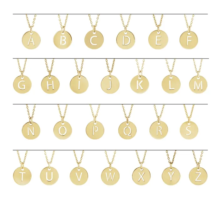 14K Yellow Gold Initial W 10 mm Disc 1618 Necklace TreasureFineJewelers Necklaces