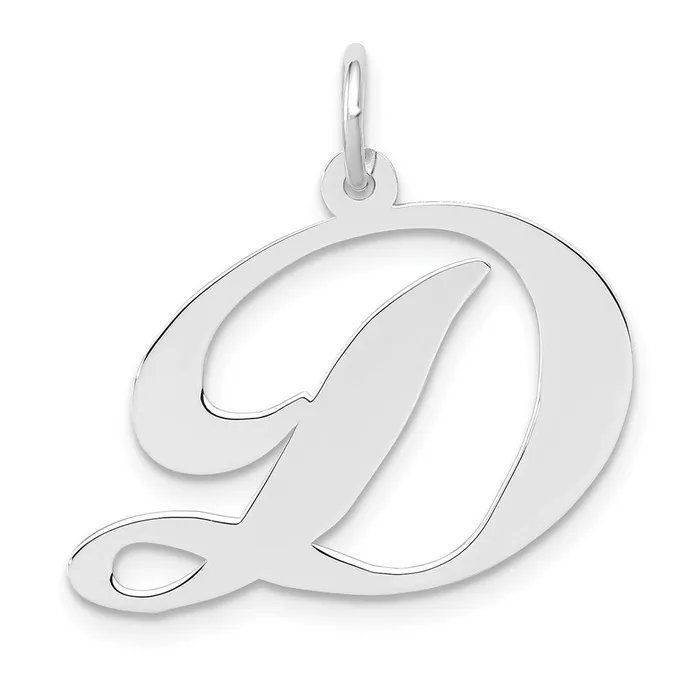 Charm Necklaces TreasureFineJewelers 14k White Gold Large Fancy Script Letter D Initial Charm