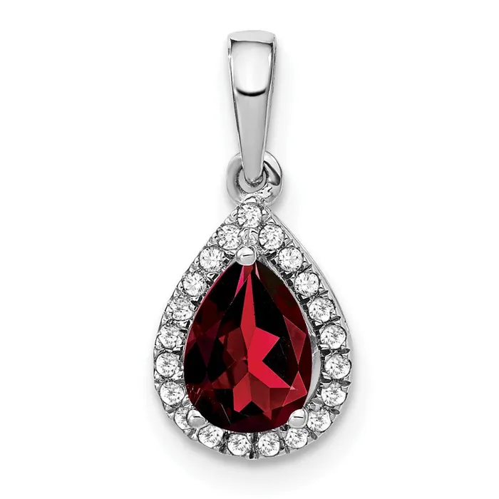 Necklaces TreasureFineJewelers 14k White Gold Pear Garnet and Diamond Halo Pendant