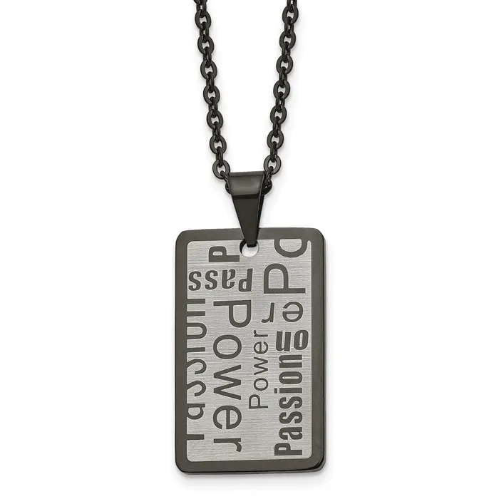 Necklaces TreasureFineJewelers Chisel Stainless Steel Brushed and Polished Black IPplated Power and Passion Pendant on a 22 inch Cable Chain Necklace