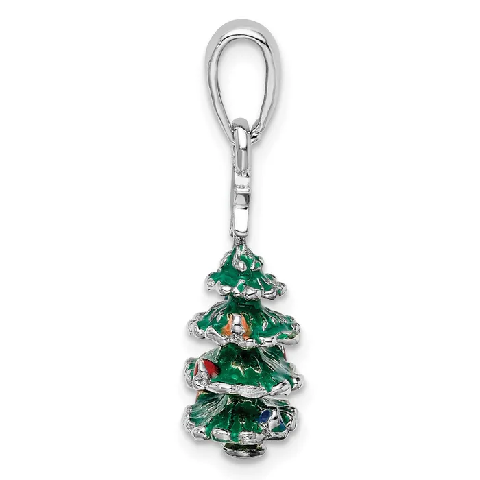 Necklaces TreasureFineJewelers Sterling Silver Polished 3D Enameled Christmas Tree Pendant