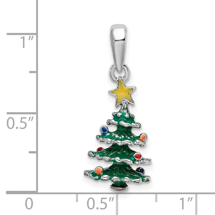 Necklaces TreasureFineJewelers Sterling Silver Polished 3D Enameled Christmas Tree Pendant