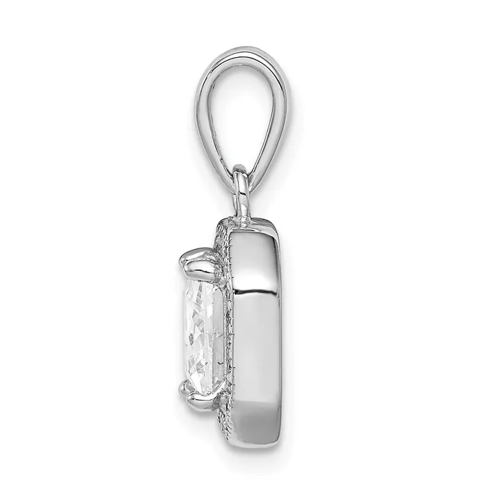 Necklaces TreasureFineJewelers Sterling Silver Rhodium Plated Clear CZ and Square Clear CZ Pendant