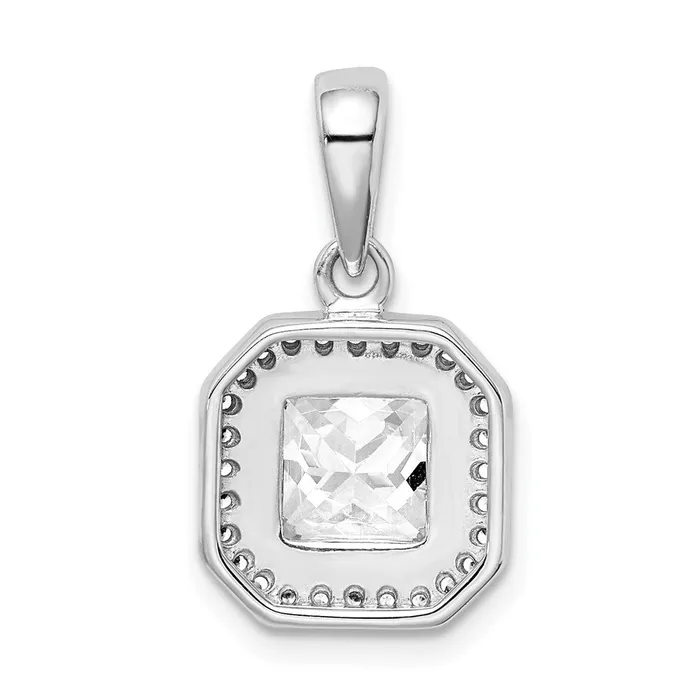 Necklaces TreasureFineJewelers Sterling Silver Rhodium Plated Clear CZ and Square Clear CZ Pendant