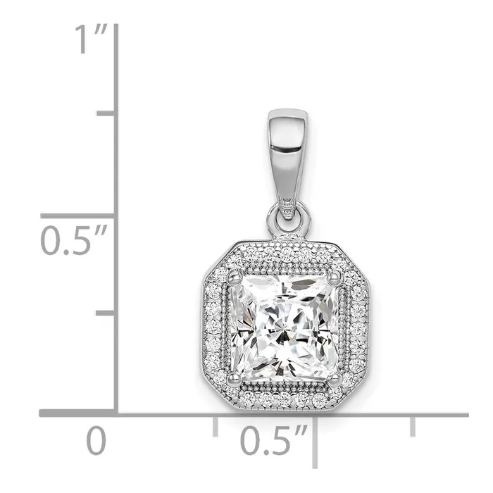 Necklaces TreasureFineJewelers Sterling Silver Rhodium Plated Clear CZ and Square Clear CZ Pendant