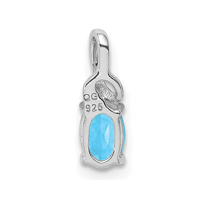 Sterling Silver Rhodium Plated Diamond Sky Blue Topaz Oval Pendant TreasureFineJewelers Necklaces