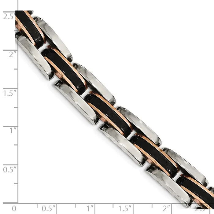 TreasureFineJewelers Bracelets Chisel Stainless Steel Polished Black and Rose IPplated 85 inch Link Bracelet