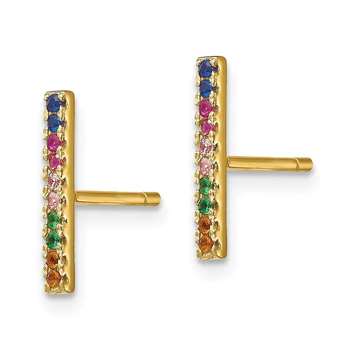 TreasureFineJewelers Earrings Prizma Sterling Silver Goldtone 14K Flash Goldplated Colorful CZ Bar Post Earrings