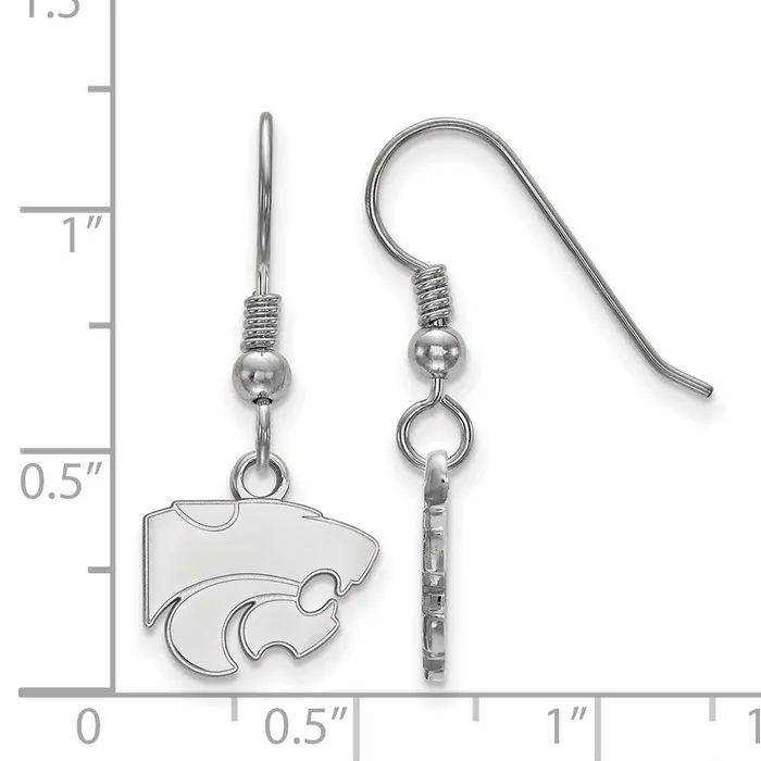 TreasureFineJewelers Earrings Sterling Silver Rhodiumplated Kansas State University Wildcat Extra Small Dangle Wire Earrings