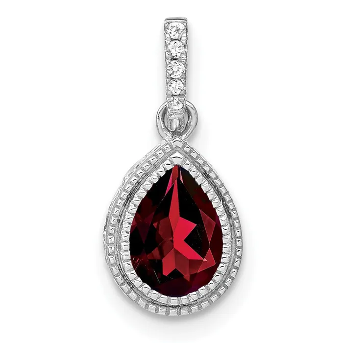 TreasureFineJewelers Necklaces 14k White Gold Pear Garnet and Diamond Pendant