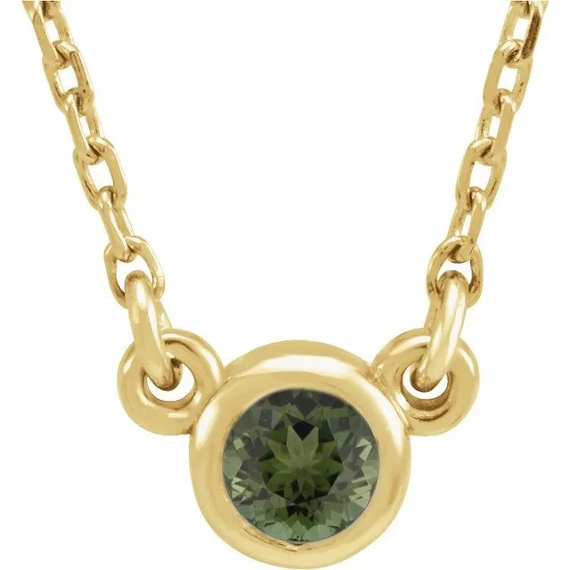 TreasureFineJewelers Necklaces 14K Yellow Gold 3 mm Round Natural Green Tourmaline Solitaire 18 Necklace