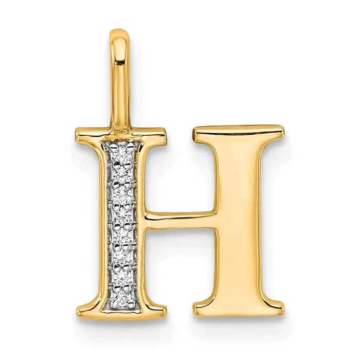 TreasureFineJewelers Necklaces 14k Yellow Gold Diamond Letter H Initial Pendant