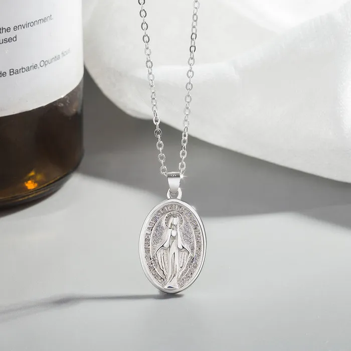 Trendolla Jewelry Necklaces Sterling Silver Female Virgin Mary Pendant Gold Virgencita Necklace