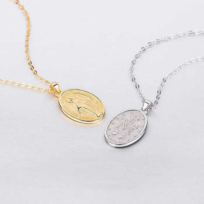 Trendolla Jewelry Necklaces Sterling Silver Female Virgin Mary Pendant Gold Virgencita Necklace