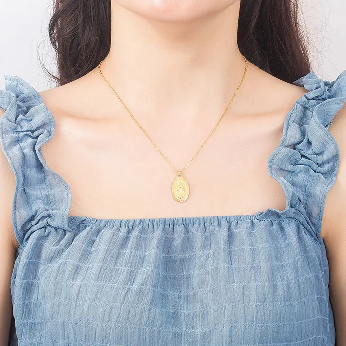 Trendolla Jewelry Necklaces Sterling Silver Female Virgin Mary Pendant Gold Virgencita Necklace