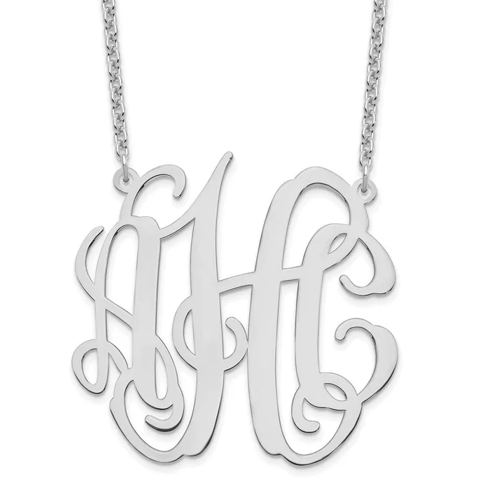 Necklaces WB Choice Jewelry Sterling SilverRhodiumplated Large Polished Monogram NecklaceWBCXNA549SS